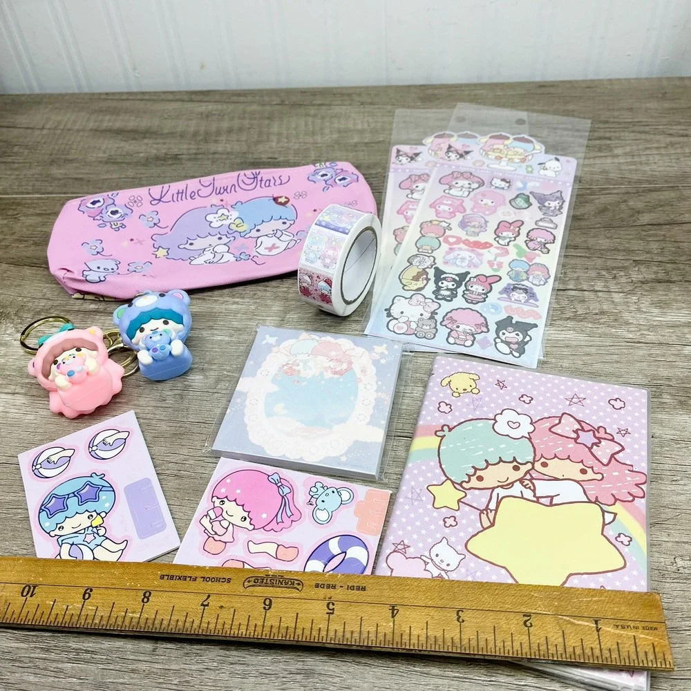 Sanrio Little Twin Stars Stationery Set Pencil Case Notebook Keychains Stickers